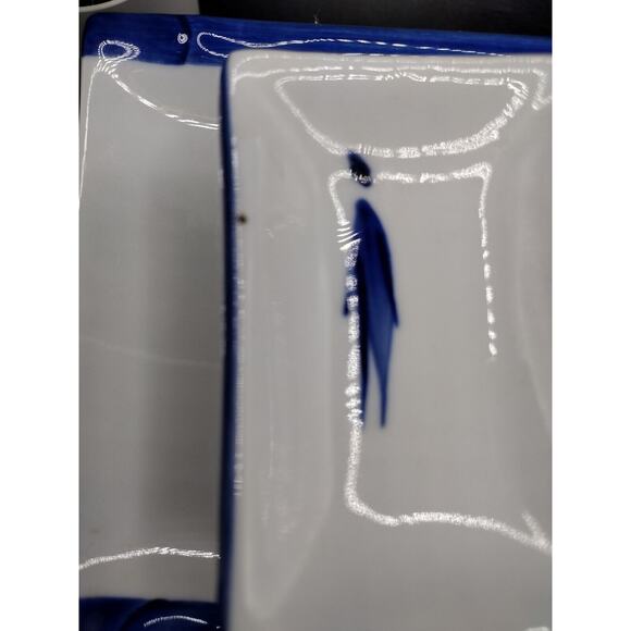 Japanese Traditional Porcelain Bamboo Plate Set Service of 4 ~ Blue & White - Picture 12 of 12